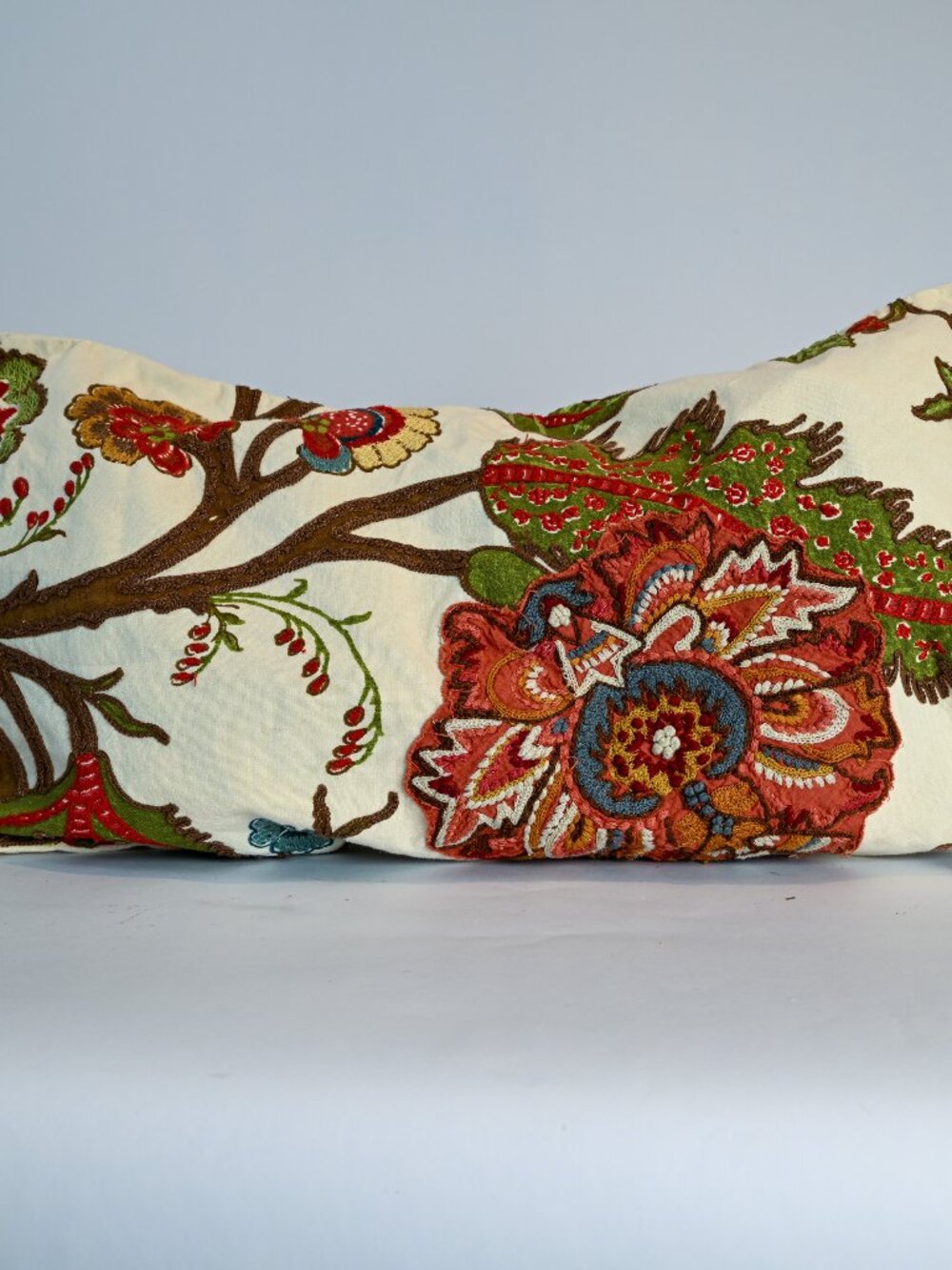 Pottery Barn Crewel Embroidered Lumbar Pillow Cover Boho Floral Folk Art